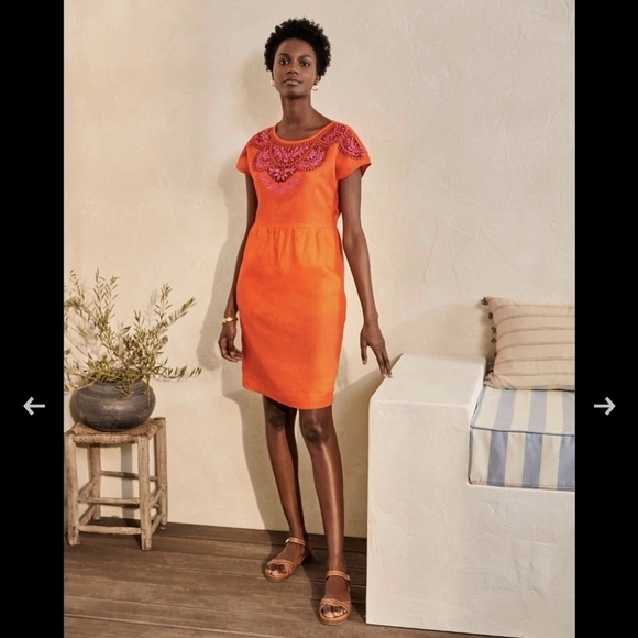 NWT BODEN sz. 6R Fleur Embroidered Linen Dress Knee Length Crochet Eyelet Lace - Picture 4 of 16